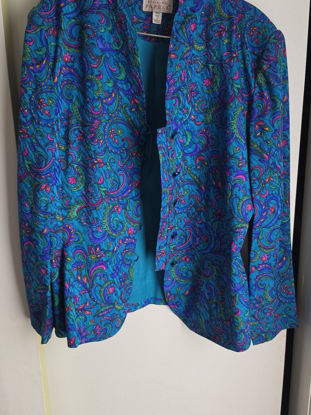 Adrianna Papell Turquoise Silk Floral Jacket - Picture 2 of 5